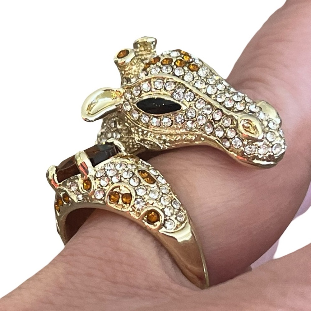 Gold Crystal Giraffe Gemstone Ring Size 8